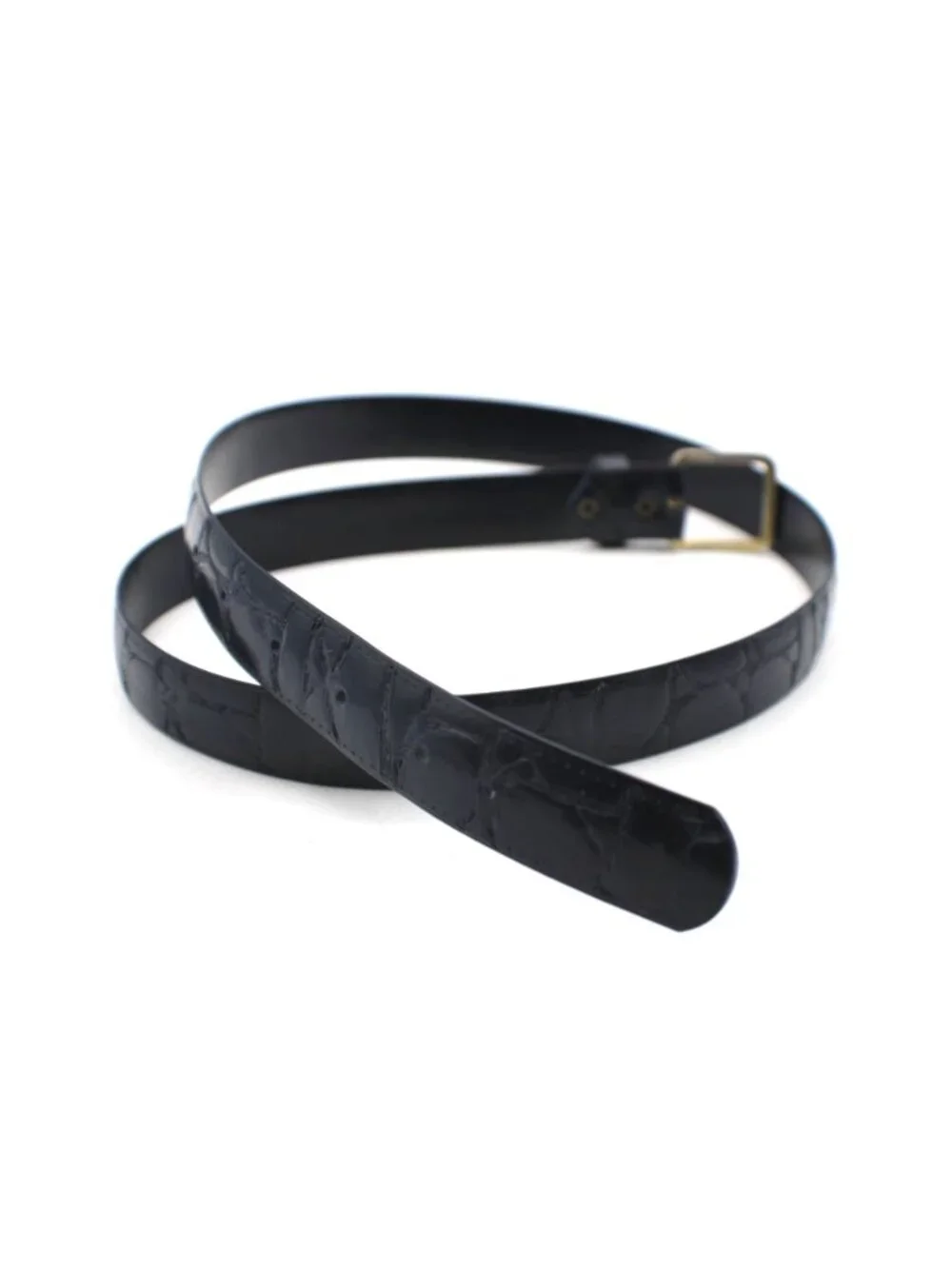 Navy Blue Croc Like Design Faux Leather Belt Size 18 With Gold Tone Buckle Vtg